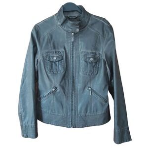 Sophie Max Faux Leather Short Biker Full Zip Jacket Size Large Brown Bomber